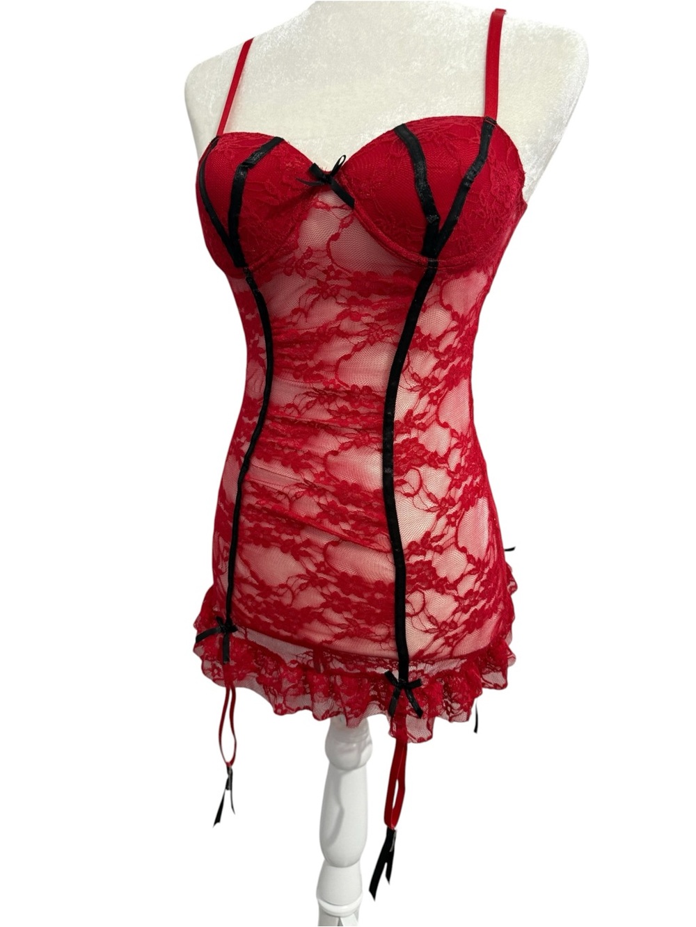 JUST SEXY Red Lace Garter Slip Dress